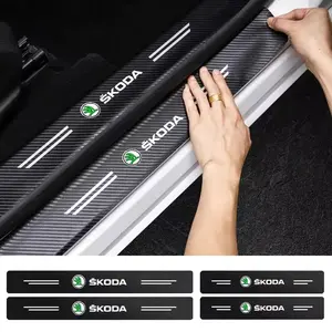 Skoda Car Door Threshold Protector Sticker, Anti-Scratch Kick Plate Strip, Interior & Exterior Door Guard Set, Vehicle Protection Accessories