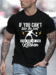 Men's Pickleball T-Shirt - "If You Can't Take the Heat Stay Out of My Kitchen" Slogan, Preshrunk Short Sleeve Tee with Double-Needle Stitching, Paddle & Graphic, Sizes S-XXXL for Sports, Casual Wear & Summer Activities