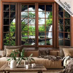 Botanical Forest 2D Tree Hole Scenery Photo Polyester Tapestry, for Living Room, Bedroom, Office, Home Room, and Party Decoration collection print chic design wall mural