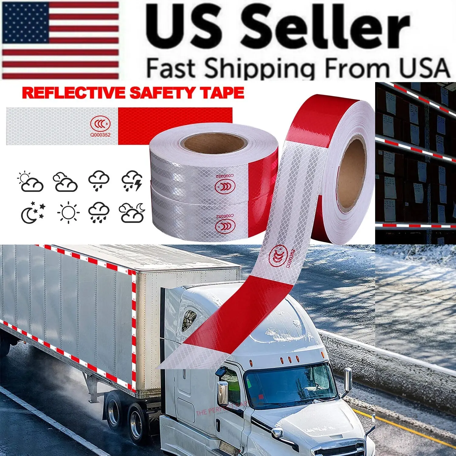 Reflective Tape CONSPICUITY Trailer Safety Warning Sign Auto Truck Red White NEW