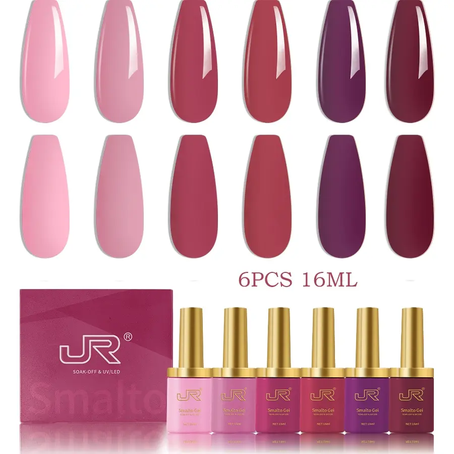 JR Gel Indie Nail Polish Kit, Nail Products – 6 Colors 16ML Christmas Red Green Coffee Brown Nude Beige Nude Pink Chestnut Skin Tone Soak Off UV LED Gel Polish for All-Season Nail Art Manicure Salon DIY French Manicure at Home for Women gift