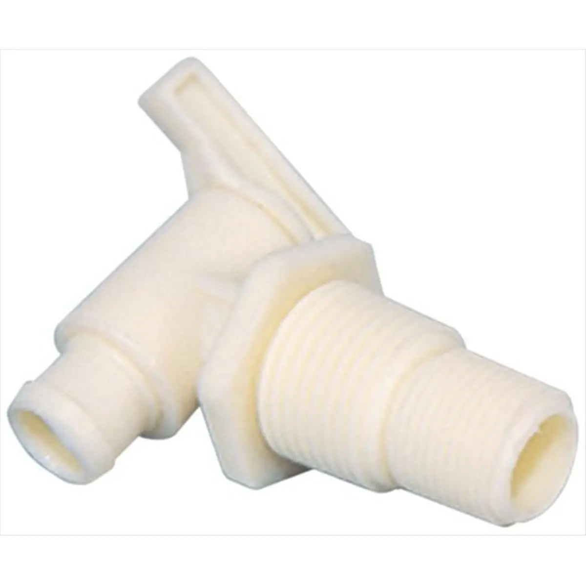 Camco 22243 Graduated Dual-Size Plastic Drain Valve with Flange, 0.38 in.-0.5 in. Male NPT, Fits 3/8 in.-0.5 in. Vinyl Tubing, Durable Plastic Build for RV Fresh Water Tank Easy Draining