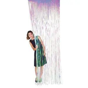 3 ft. x 8 ft. Iridescent Ready-to-Hang Metallic Foil Fringe Curtain
