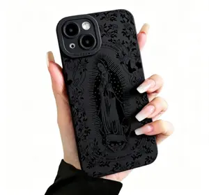 Jesus 1pc Minimalist Rose Virgin Mary Pattern Black Cat Eye Full Coverage IPhone Case Compatible With IPhone 17,,17 Air,11, 11 , 12, 13, 14, 14 Pro, 14 Plus, 14 Pro Max, 15, 15 Pro