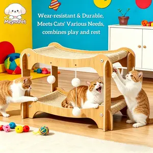 [MeynnPet]  Minimalist Multi-Functional Elevated Pet Sofa / Two-Tier Cat Bed and Scratching Post Combo / Includes a Cat Toy Ball
