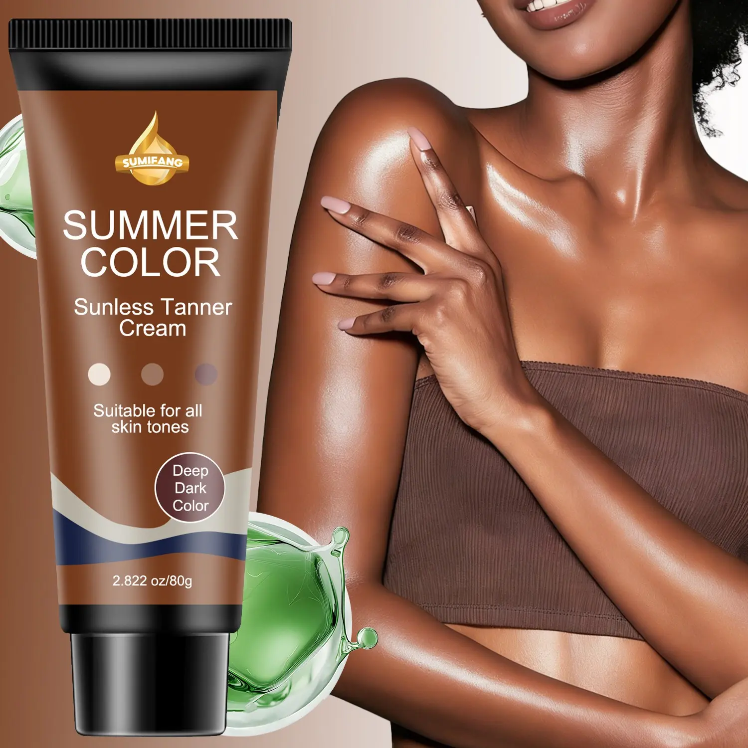 SUMIFANG Self-Tanning Moisturizer (80g), Sunless Self Tanner, Tanning Products, Hyaluronic Acid + Collagen Peptides + Vitamin C, Hydrate While You Tan, Silky-Smooth, Non-Streaking, Buildable for Deeper Color, Suitable for Entire Body