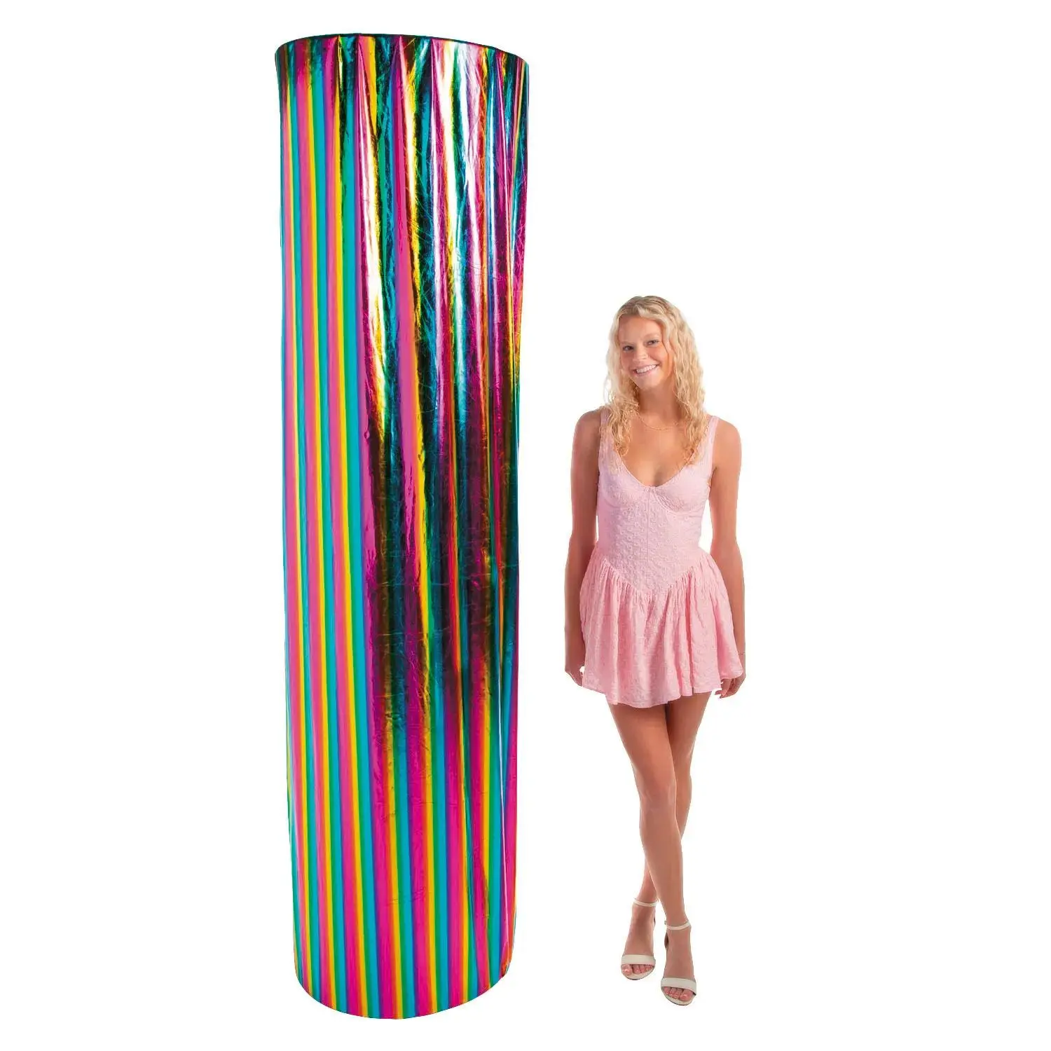 27"x100" Durable Colorful Silky Rainbow Striped Polyester Fabric Column Slip, Baby & Maternity Decor Accessory for Wedding Celebration