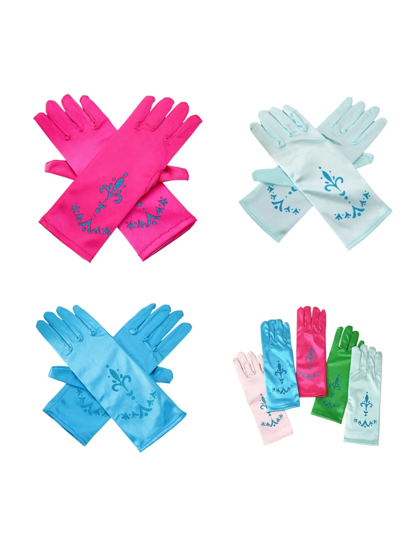 Macaron-colored princess-style long gloves with gilded iris pattern, formal dress gloves for etiquette occasions