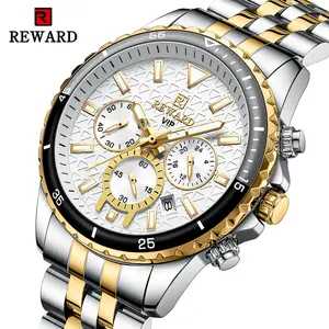 New Design REWARD VIP Business Silvery Golden Watches for Men Stainless Quartz Wristwatches Chronograph Luminous Sport Wrist Watch