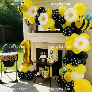 Bee Theme 32 Inch Number Aluminum Foil Balloons Set, Kids First Birthday Party Decorations, Includes Gold Numbers, Cartoon Bees, Daisies