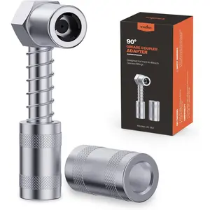 90 Degree Grease Gun Coupler Adapter - Right Angle Grease Gun Fittings for Tight Spaces, High-Pressure Grease Gun Nozzle Tip – 3-Jaw Spring-Lock for Standard Grease Fittings