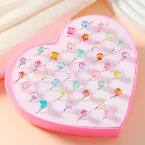 Kids Rings for Girls Colorful Synthetic Gemstone Ring Set 36pcs Fashion Jewelry Party Gift