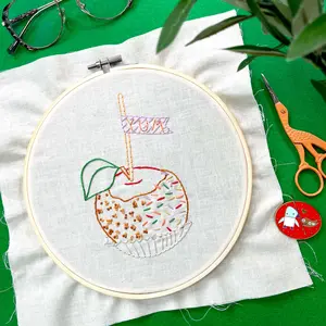 Caramel Apple Embroidery Kit 8" Autumn Orchard Craft Project With Supplies
