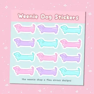 Weenie Dog Dachshund Doxie Pastels Sticker Sheet - 10cm x 10xm, Matte Vinyl, Individual Stickers 4cm x 1.6cm