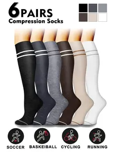 Compression Socks for Men & Women, 20-30mmhg Knee High Design, Running Performance Recovery, 6 Pairs for Circulation Support