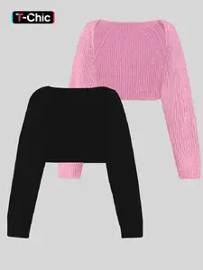 Women's Solid Color Raglan Sleeve Crop Shrug Cardigan, Casual Long Sleeve Open Front Knitwear for Spring & Fall, Fashion Women's Knit Clothing for Daily Wear