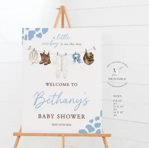 Baby Shower Welcome Sign - A little Cowboy Baby Shower Printable Signs - Welcome to the Baby Shower - Personalized - Wild West Baby Shower