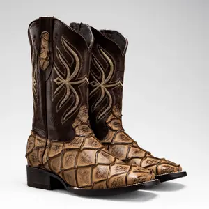 Cowboy Square Toe Imitation Pirarucu Monster Fish Boot Premium Leather