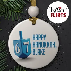 Funny Viral 'Six Seven' Hanukkah Ornament Gen Alpha & Gen Z, Dreidel with 67, Trending Slang Gift for Jewish Kids Teens