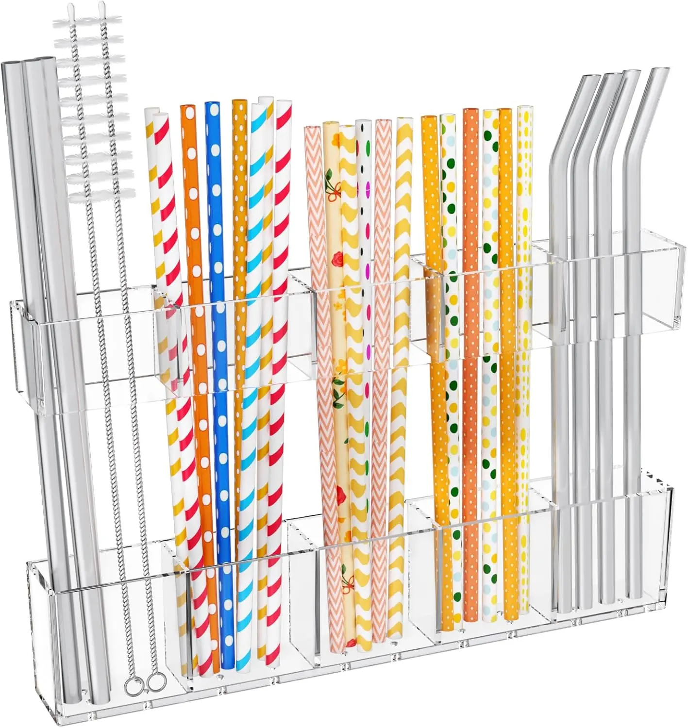 9.5 Large  Straw Holder for Cabinet Door- Tumbler Straw Organizer with Ultra Sticky Adhesive Tape ,Plastic Kitchen Accessories Container for Inside Cupboard Door (Transparent)