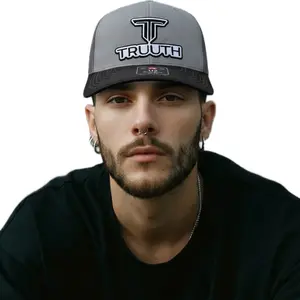 TRUUTH patch logo trucker hat in grey/ black