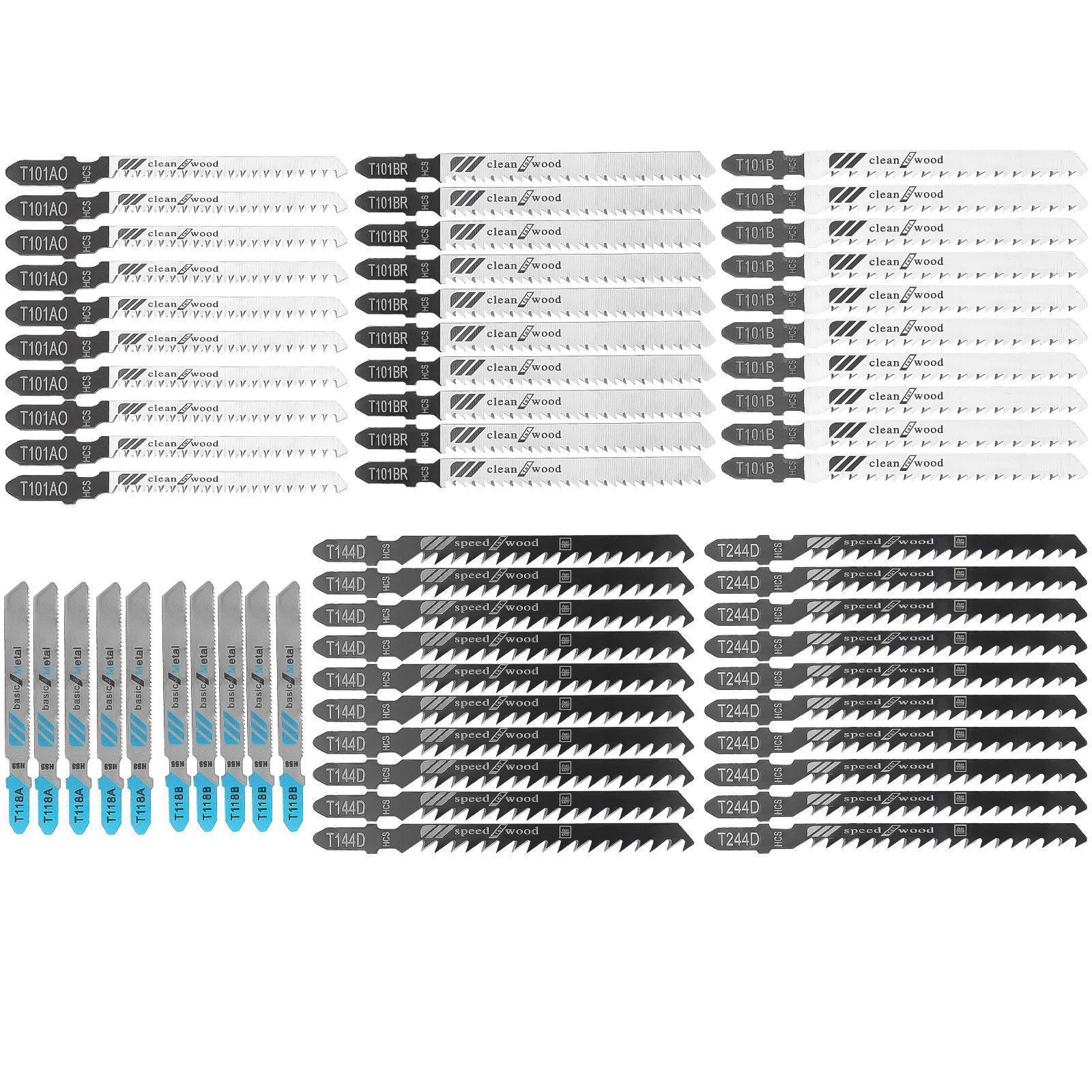 60 Pcs T-Shank Jigsaw Blades Set | Combination Saw Blade Kit for Wood Plastic Metal Cutting | Heavy Duty Multi-Material Scroll Saw Blades with Storage Case