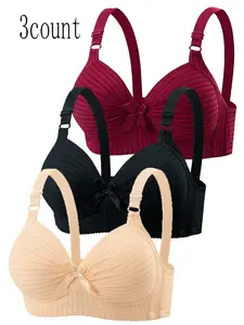 Set of Multiple Bras, Striped Bow Design, Lightweight Soft Fabric, Moisture-Wicking, Comfortable Without Underwire, Ideal for Daily Wear, Lingerie