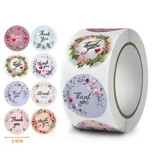 Floral Pattern Thank You Sticker (500pcs/roll), Waterproof Decorative Sticker, High Adhesive Stickers, DIY Decals for Gift Greeting Card Water Bottle Laptop Phone, Art Stickers, Decoration Sticker