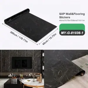 1/2 Roll Marble Design PVC Floor and Wall Tiles | Self-Adhesive Peel and Stick Floor, White/Grey/Black Marbleile Design, Wooden Floor, Peel and Stick Vinyl Flooring for Bathroom, Kitchen, Bedroom, Living Room - Home Decor