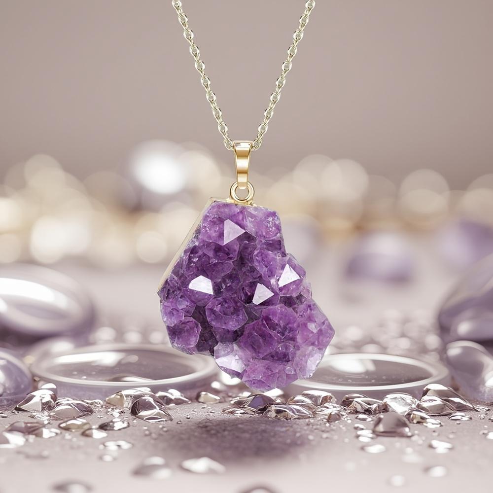 Raw Amethyst Cluster Crystal Necklace for Men & Women, Irregular Rough Amethyst Quartz Pendant, Natural Stone Jewelry, Creative Gift for Valentine's Day, Birthdays & Anniversaries Raw Amethyst Cluster Crystal Necklace for Men & Women, Irregular Rough Amethyst Quartz Pendant, Natural Stone Jewelry, Creative Gift for Valentine's Day, Birthdays & Anniversaries
