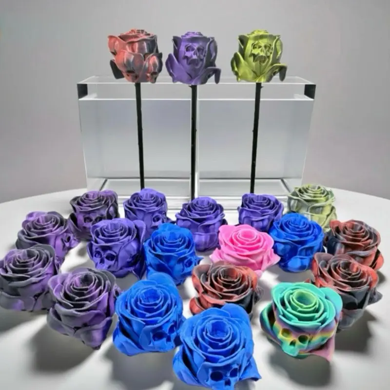 Forbidden Rose 3D Printed Modern Decorative Figurine - 3-Dimensional Flower Design, Artificial Fake Flowers with Plastic Simulation Leaves & Berries, Indoor Home Decor Statue, Rose Flower Design