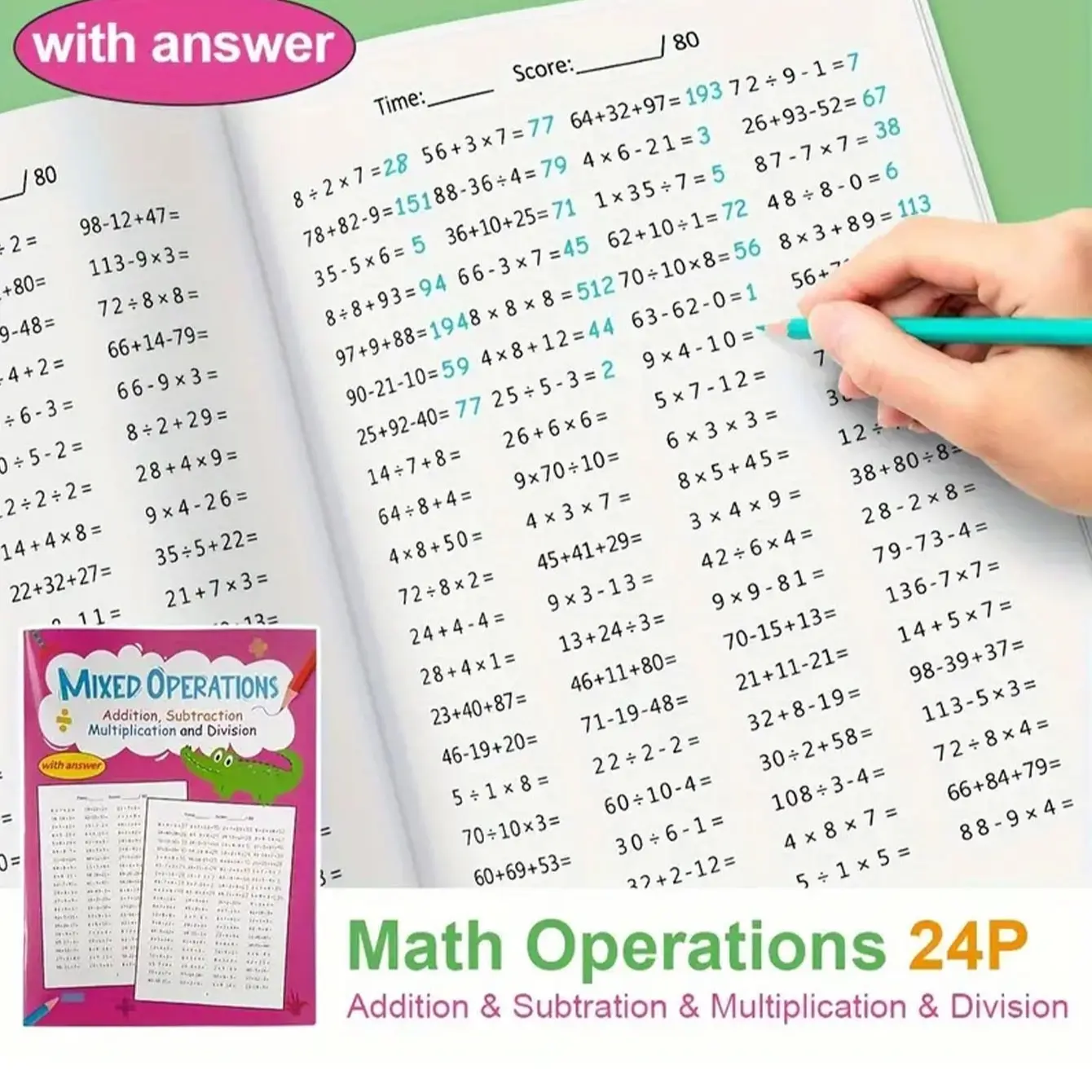 Grade 3 Math Practice Book, Addition Subtraction Multiplication Division, Answer Key Included, Colorful Illustrations, Interactive Activities, Learning Materials