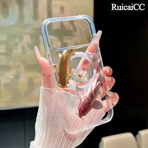 Koi Fish & Lotus Pattern Magnetic Phone Case for iPhone 15 Plus 17 16 Pro Max Air 14 13 12 11 Transparent Shockproof Soft Premium Stylish Durable Protection Case