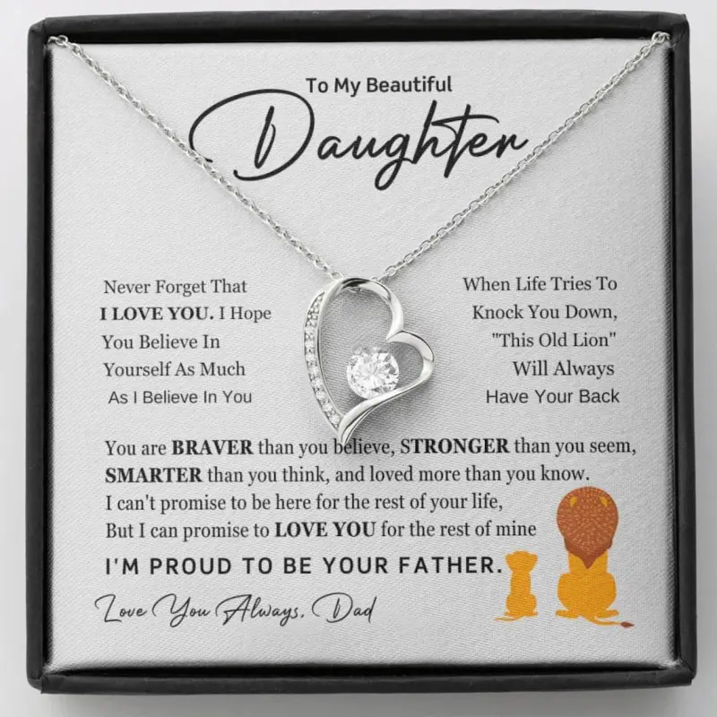 To My Daughter Necklace from Dad, Father Daughter Necklace, Necklace for Daughter From Daddy With Heartfelt Message Card &Box, White Forever Love Necklace Christmas Gifts, Jewelry Gifts, Birthday Gifts