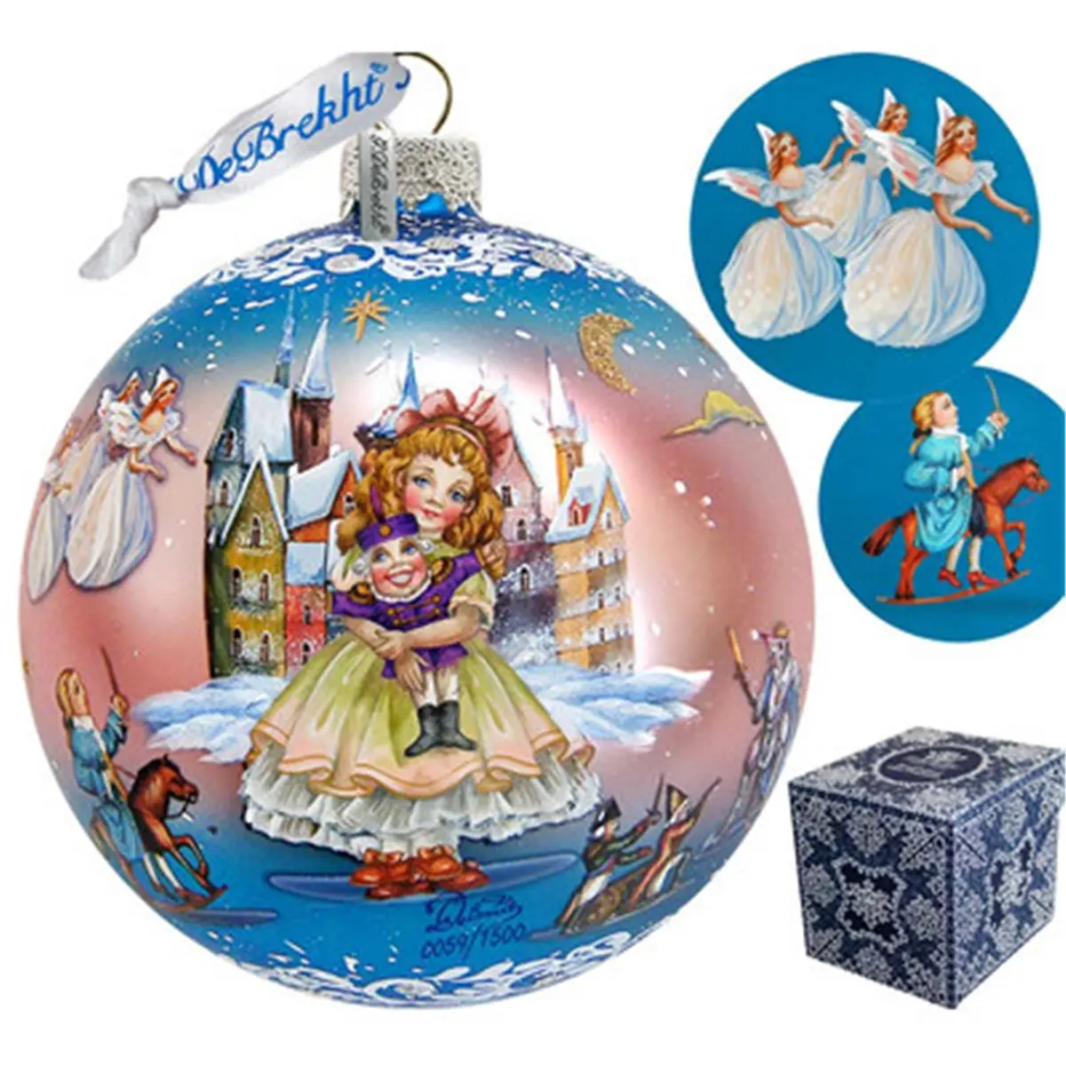 212 MAIN 5.5 in. Limited Edition Hand-Painted Artistic Nutcracker Fairytale Satin Glass Ball Ornament, Christmas Tree Decor, Festive Gift
