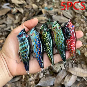 5pcs Dot Painted Striped Crankbait Popper Fishing Lures Set Tackle 3.15inch/12.4g Artificial Hard Bait with Hook Wobbler for Fish Pike