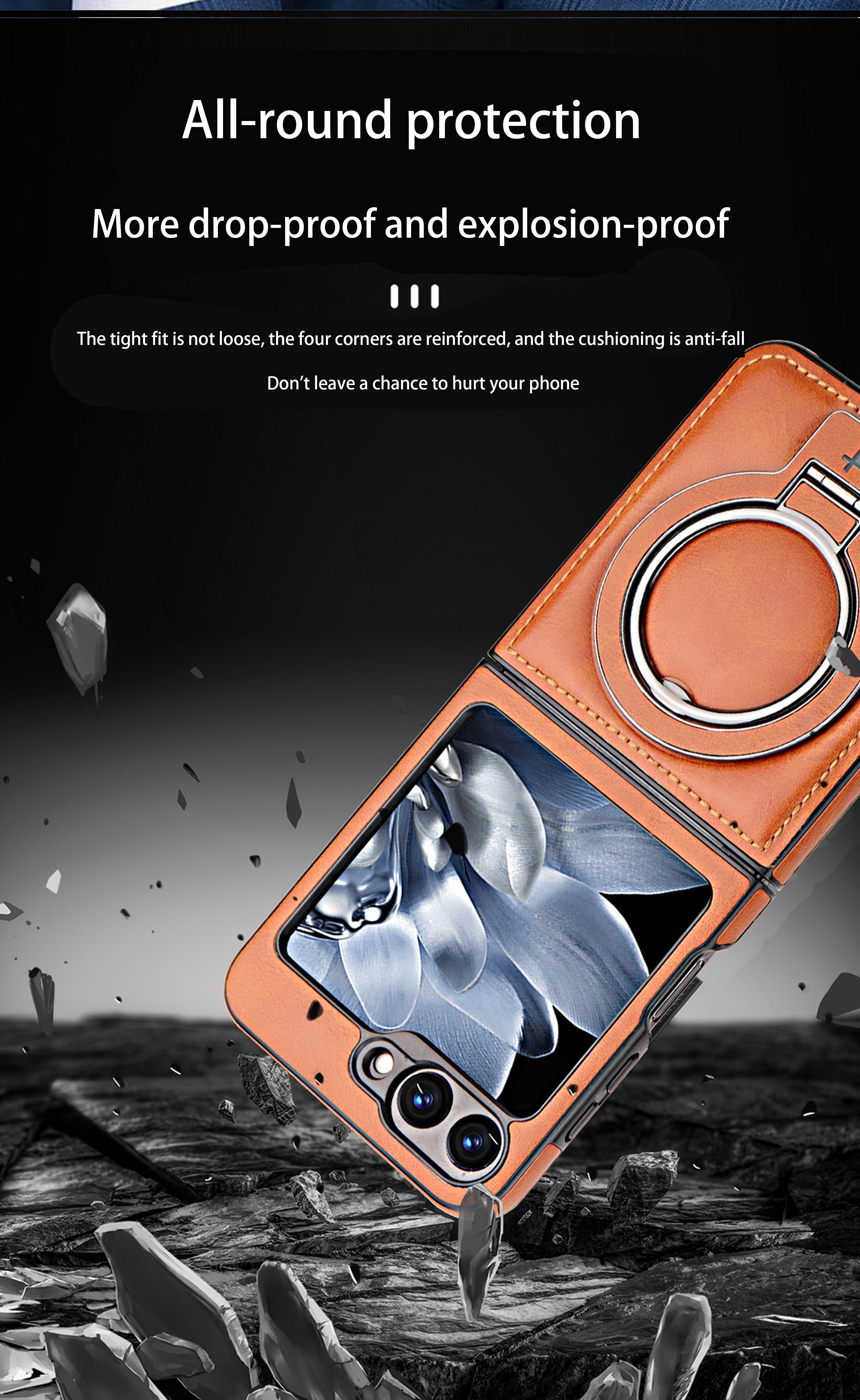 New Luxury High-end Leather Magnetic Folding Stand Phone Case for Samsung ZFlip7/ZFlip6/ZFlip5/ZFlip4/ZFlip3 Foldable Screen Business Full Shockproof Protective Case