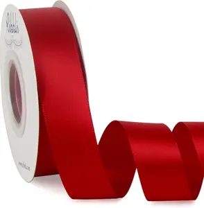 Double Faced Red Satin Ribbon,1” x Continuous 25 Yards,Fabric Ribbon Use for Bows Bouquet,Christmas Gift Wrapping,Floral Arrangement