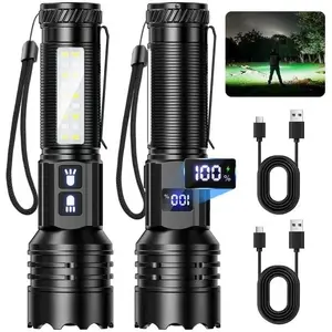Rechargeable Flashlights High Lumens 2 Pack, 7 Modes Dual- Zoomable LED Flashlight with LCD Display, Super Bright Handheld Flashlights for , Camping,  & Gifts for Men