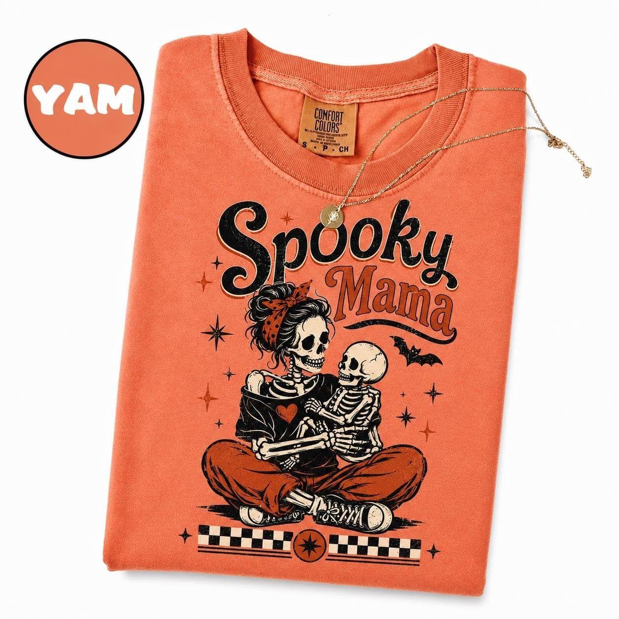 Comfort Colors Spooky Mama Skeleton Halloween Shirt, Retro Checkered Momster Graphic Tee, Cute Season T-Shirt for Moms, Fall Horror Outfit, Gift for Halloween Moms