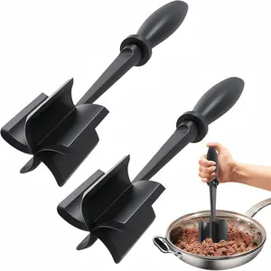 LMMAKE Upgrade Meat Chopper, Multifunctional Kitchen Tool - Heat Resistant, Non-Stick Mix & Chop Utensil for Hamburger Ground Beef Seasoning Mixing, Black, Smooth Operation, Easy Cleaning