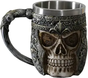 13oz Viking Skull Coffee Mug with Stainless Steel Liner for Men's Gift - Washable - Drinkware