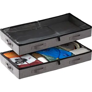 Storagelab under Bed Storage Containers, Low Profile Underbed Organizers with Sturdy Handles, Dual Zippers, and Clear Windows, Ideal for Clothes, Pillows, and Blankets - 2 Pack, Low Profile, Gray StorageLAB