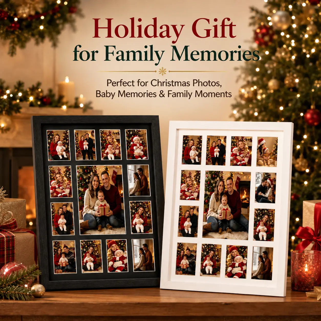 13.1x17.1 Inch Collage Picture Frame 12 Small Photo Openings With Large Center Photo Black White Wood Multi Photo Frame Horizontal Vertical Wall Mount For Family Memory Home Wall Decor Holiday Gift