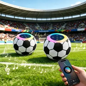 Football shaped speaker with hanging rope, portable wireless speaker with LED light, TWS pairing, stereo sound effect, suitable for sports fans, travel, outdoor, sports, work, gift giving