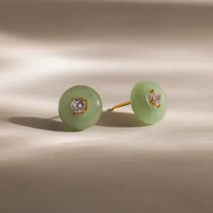 Jade Diamond Studs by Caitlyn Minimalist - Light Green Gemstone Earrings - Bold Diamond Earrings - Boho Crystal Jewelry - Gift for Her