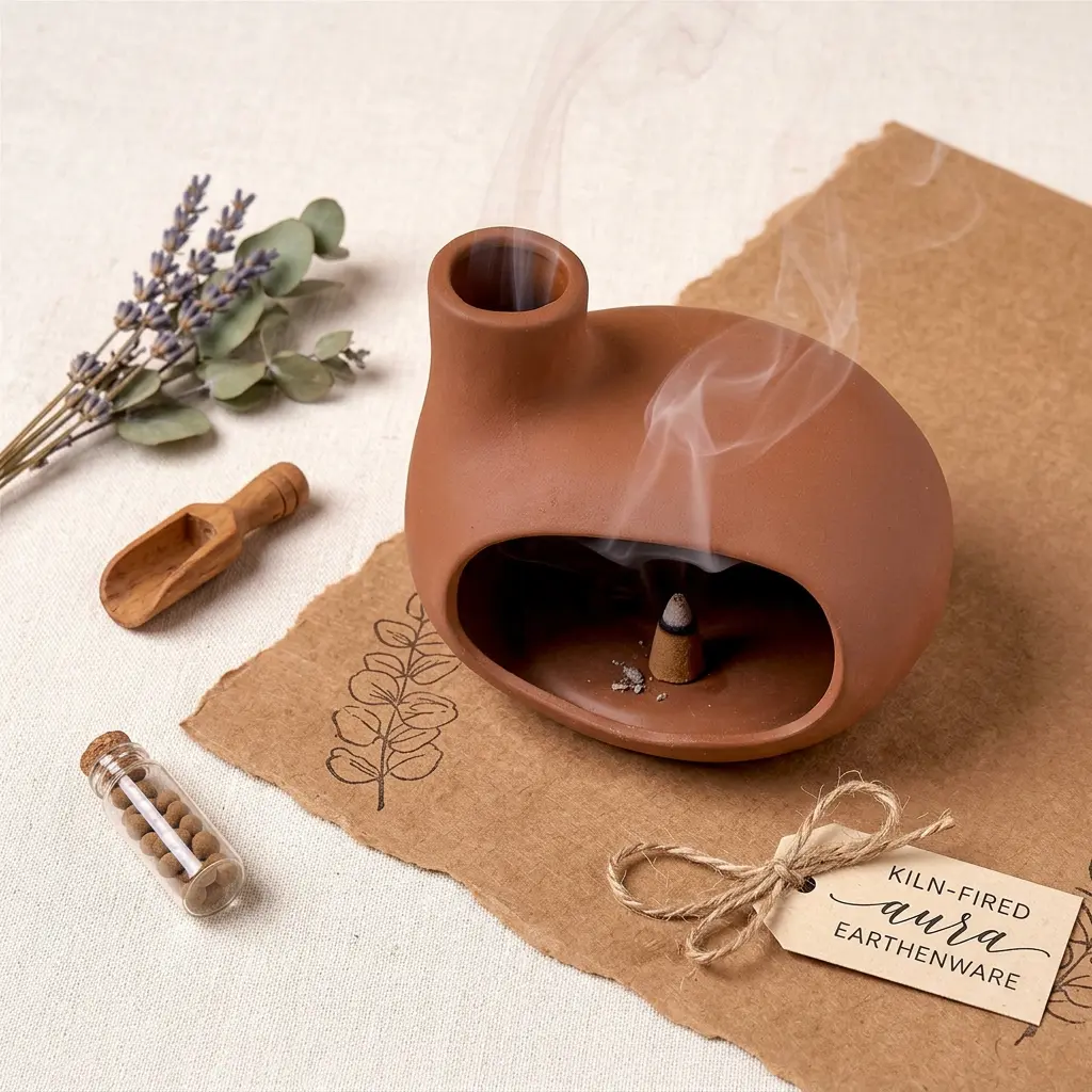 Terracotta Palo Santo Holder - Modern Chiminea Incense Burner for