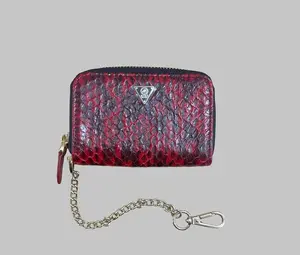 Mint Red Leather Snakeskin Embossed Zip Wallet Chain Clip Jeans Belt Loop