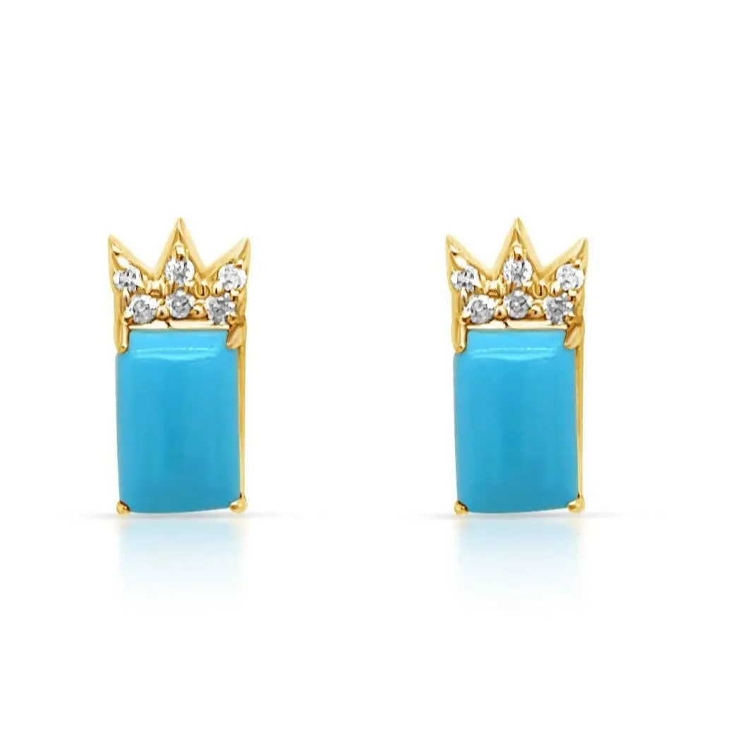 Turquoise & Diamond Earrings – 14k Gold