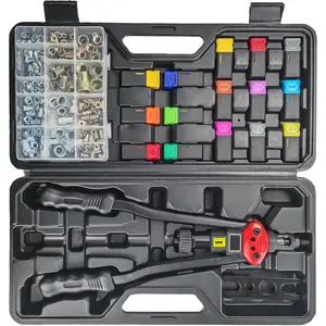 16" Professional Rivet Nut Tool Kit - Lever-Style Rivnut Tool with Visual Stroke , Nutsert Tool Kit Includes 15 Metric & SAE Mandrels for Threaded Inserts